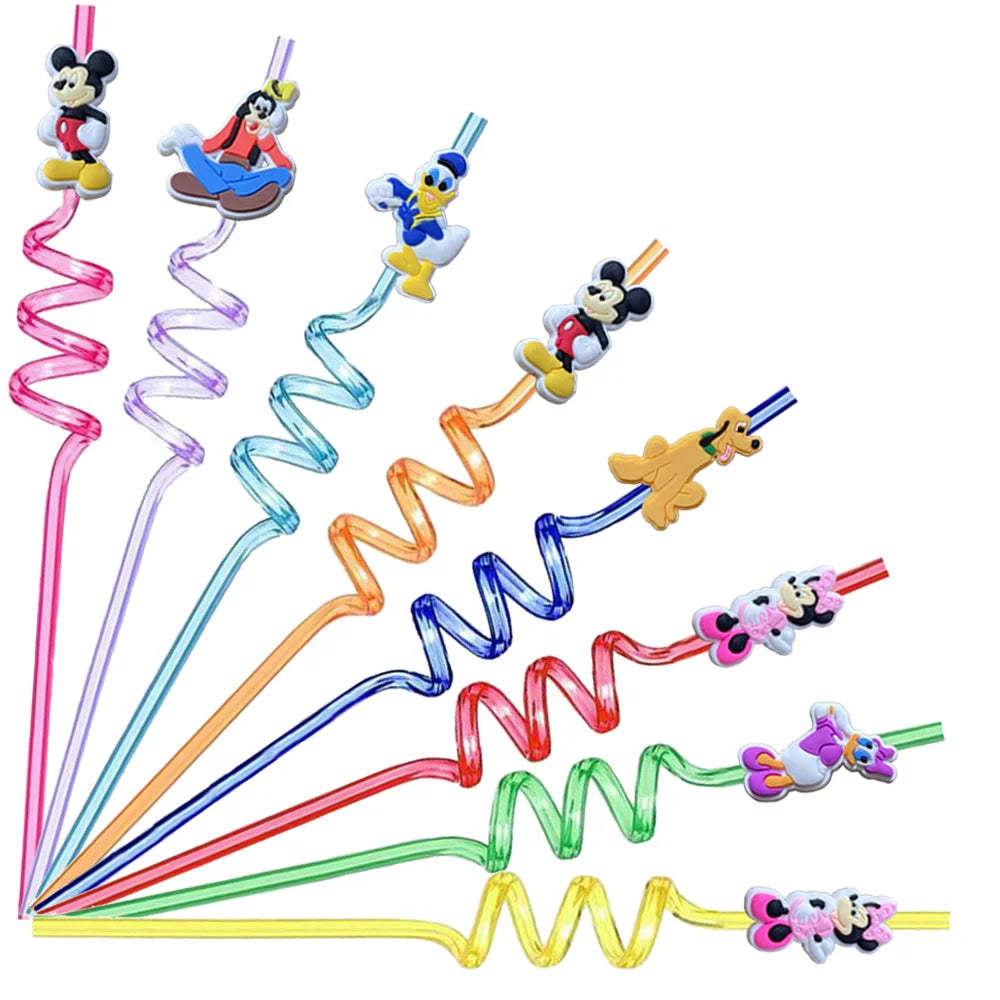 Disney Mickey Mouse Party Supplies Reusable Plastic Drinking Straws For Baby Shower Girls Boys Minnie Birthday Party Decoration